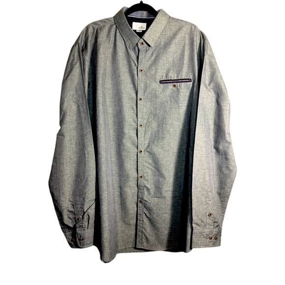Craft + Flow Men XXL Long Sleeve Button Grey Blue Collar Office Business Shirt - Picture 1 of 8